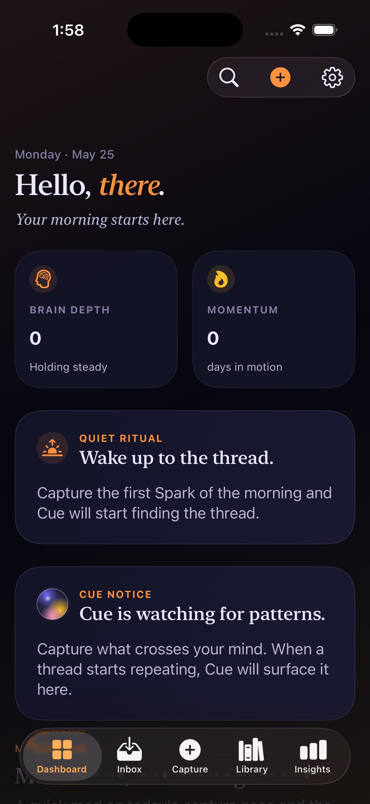 MorningKeep Dashboard in dark mode